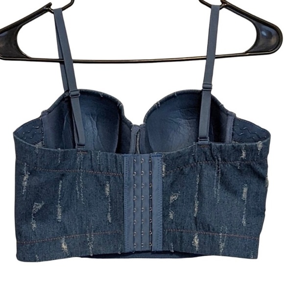 Ellacci Denim Distressed Bustier/Corset Crop Top - Picture 3 of 3